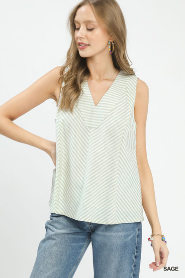 Umgee Mixed Stripe Sleeveless V-Neck Top