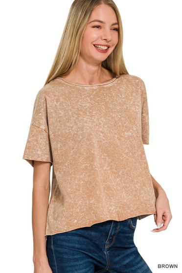 Zenana Halo Washed Cotton Short Sleeve Top