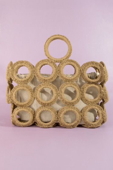 Fame Straw Round Pattern Mesh Hand Bag