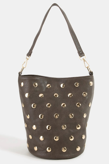 Fame Studded Leather Bucket Bag
