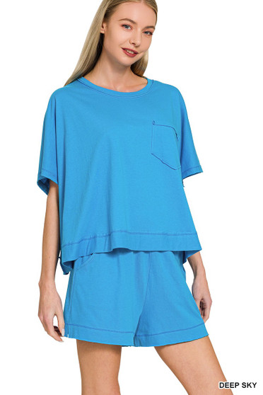 Zenana Exposed Seam Boxy Top & Shorts Set