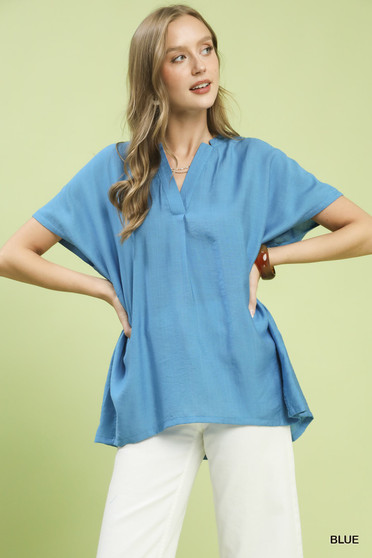 Umgee Flowy V-Neck Short Sleeve Blouse