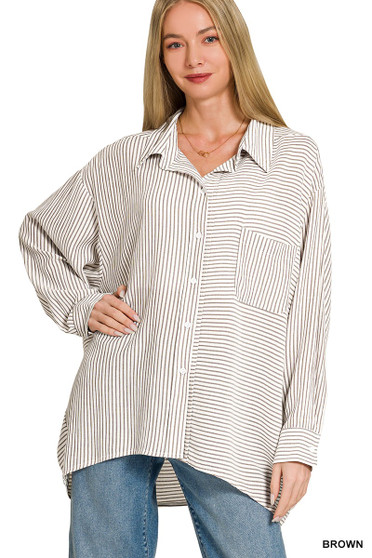 Woven Stripe Button Down Shirt