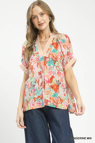 Umgee Mix Boho Printed V-Neck Top