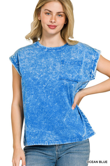 Zenana Full Size Crinkle Washed Round Neck Folded Short Sleeve Tee Plus Size