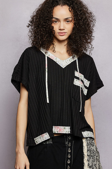 POL Short Sleeve Hooded Top with Back-Open Detail