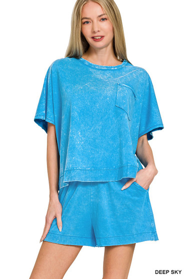 Zenana Acid Washed Oversized Top & Shorts Set