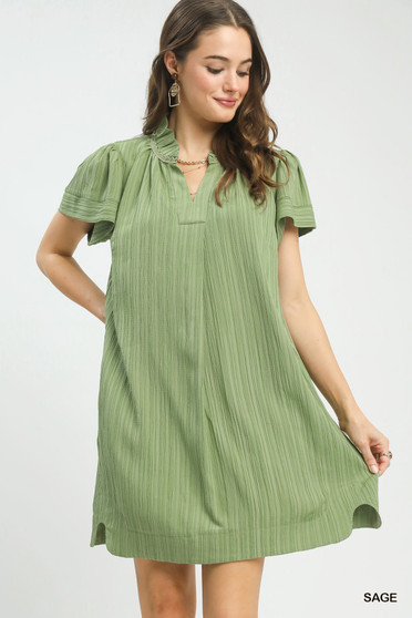 Umgee Flutter Sleeve V-Neck Shift Dress