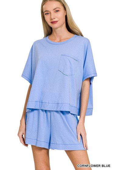Zenana Exposed Seam Boxy Top & Shorts Set