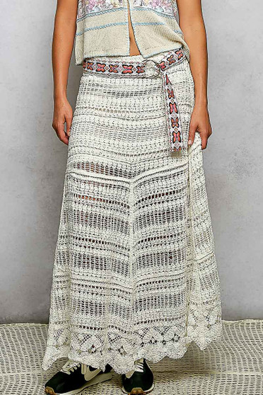 POL Boho Crochet Knit Maxi Skirt