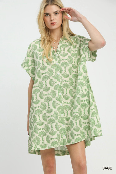 Umgee Printed Button Front Shirt Dress