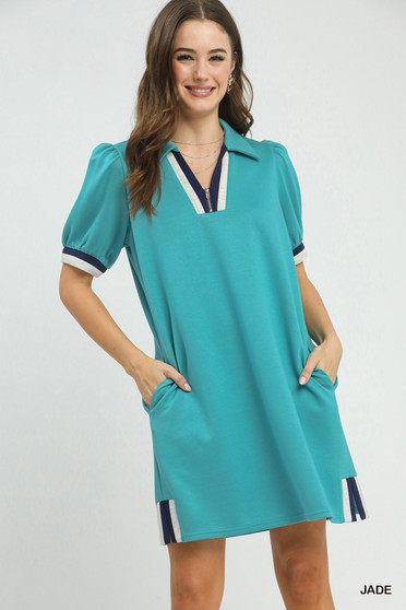 Umgee Color Block Zip Front Shift Dress