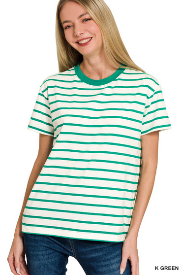 Zenana Striped Round Neck Short Sleeve T-Shirt