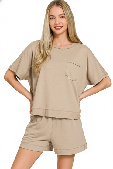 Zenana Exposed Seam Boxy Top & Shorts Set