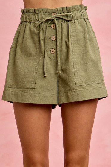 SO ME Paper Bag Patch Pocket Drawstring Twill Shorts