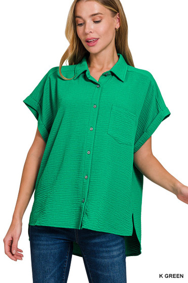 Zenana Woven Airflow Button Down Shirt