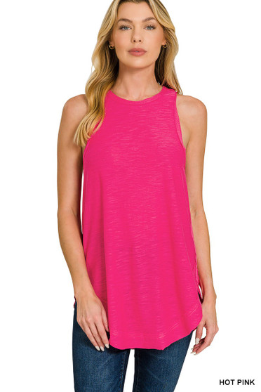 Zenana Curved Hem Slub Tunic Tank