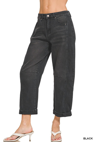 Zenana High Rise Barrel-Leg Cropped Jeans