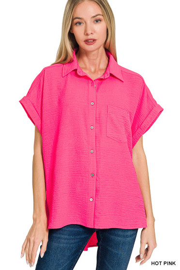 Zenana Woven Airflow Button Down Shirt