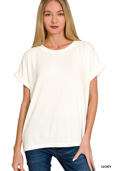 Zenana Soft Melange Hacci Short Sleeve Round Neck Top