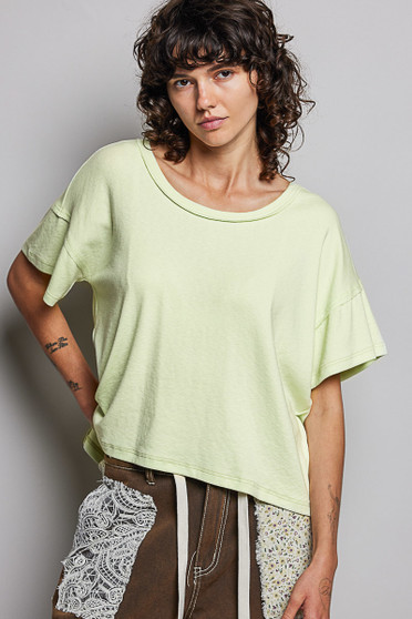 POL Round Neck Short Sleeve T-Shirt with High Low Hem