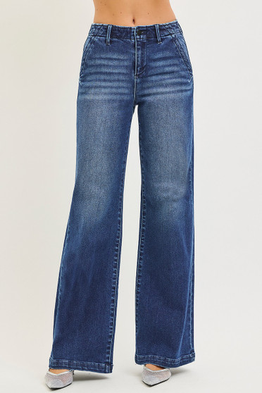 RISEN High Rise Wide Leg Slanted Pocket Jeans
