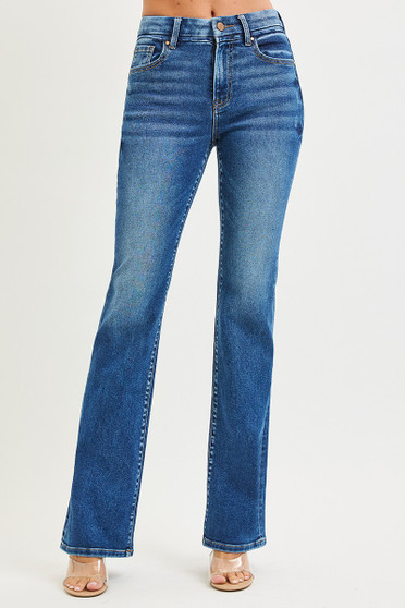 RISEN High Rise  Bootcut Jeans With Distressed Details