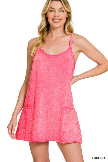 Zenana Acid Washed Mini Dress With Built-in Romper Liner