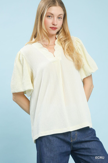 Umgee Seersucker Puff Sleeve Blouse