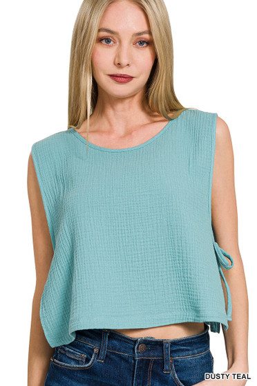 Zenana Double Gauze Side Tie Sleeveless Top