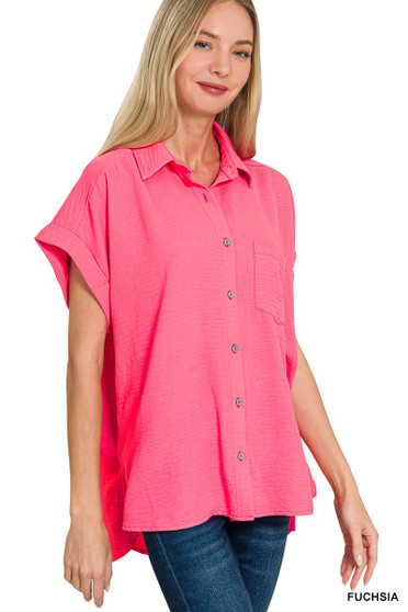 Zenana Woven Airflow Button Down Shirt