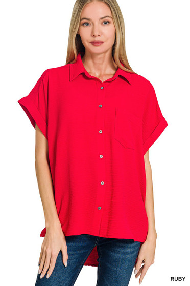 Zenana Woven Airflow Button Down Shirt