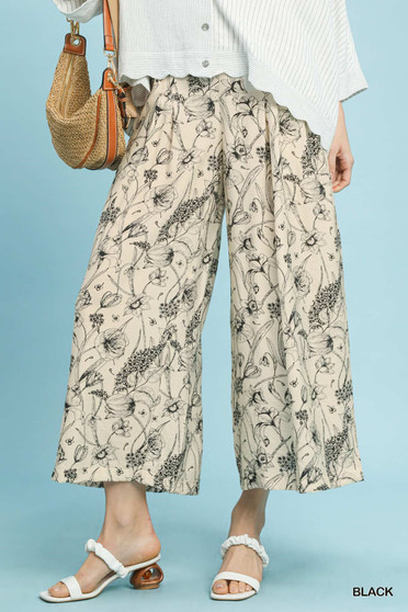 Umgee Two Tone Floral Print Pants