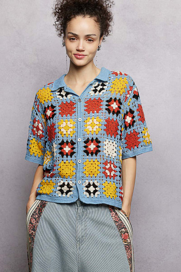 POL Crochet Short Sleeve Relaxed Fit Shirt