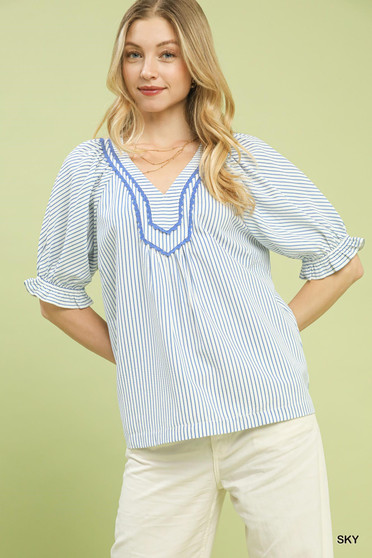 Umgee Stripe V-Neck Blouse