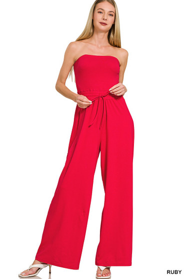 Zenana Tube Top Jumpsuit with Drawstring Waist