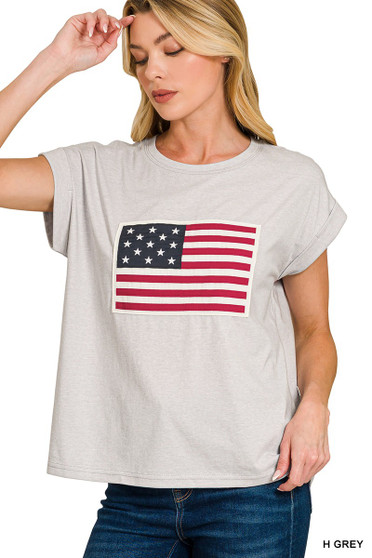 Zenana US Flag Round Neck Short Sleeve T-Shirt