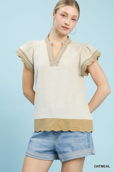 Umgee Contrast Scallop Trim Top