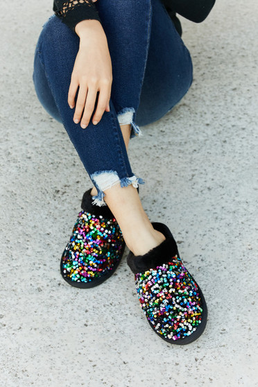 Forever Link Multicolored Sequin Faux Fur Slipper