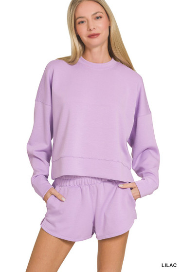 Zenana Scuba Long Sleeve Sweatshirts & Shorts Set