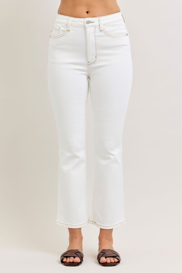 Judy Blue Contrast Stitching Cropped Flare Jeans