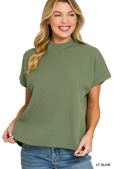 Zenana Viscose Mock Neck Short Sleeve Boxy Sweater