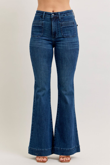 Judy Blue High-Waisted Flare Jeans with Front Pockets