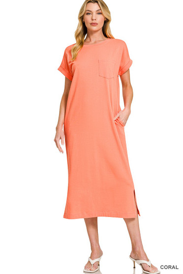 Zenana Round Neck Short Sleeve Midi Dress