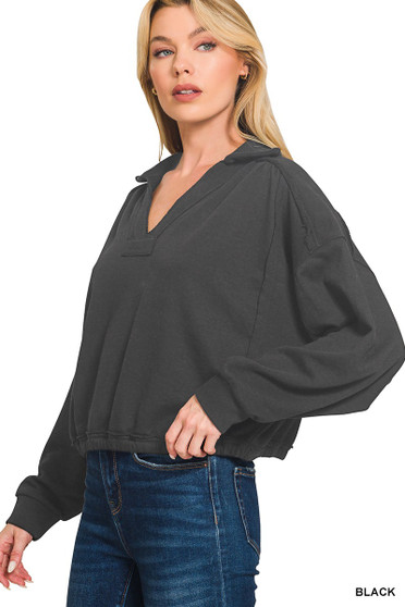 Zenana French Terry Collared Exposed Seam Sweatshirt