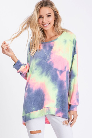 BiBi Tie Dye French Terry Print Top