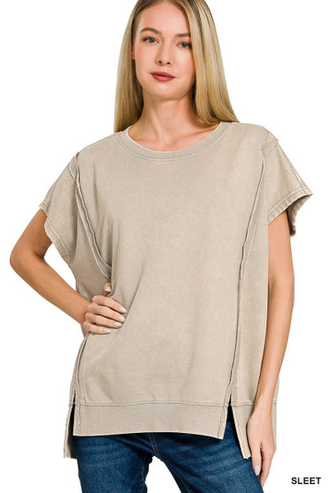 Zenana French Terry Acid Washed  Hi-low Top