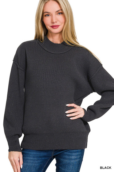Zenana Wide Neckband Drop Shoulder Sweater
