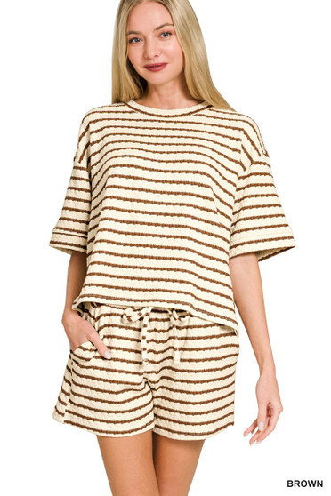 Zenana Striped Short Sleeve Tee & Shorts Set