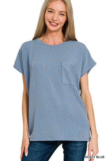 Zenana Raised Rib Front Pocket Boxy Top